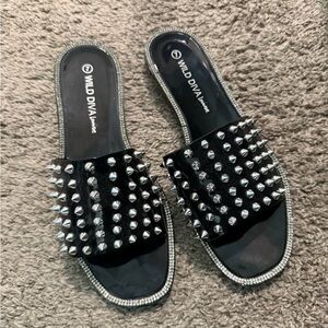 Wild Diva Black and Silver Studded Sandals